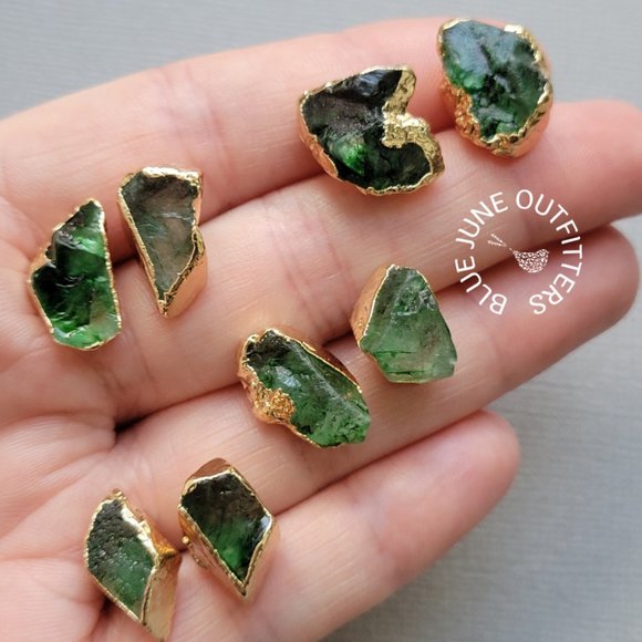 Natural Green Fluorite Statement Stud Earrings - Picture 1 of 5